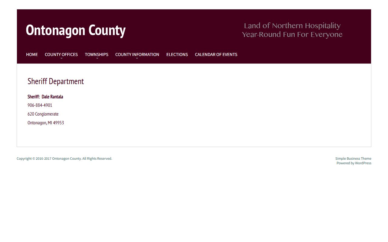 Ontonagon County jail inmate search sheriff contact page
